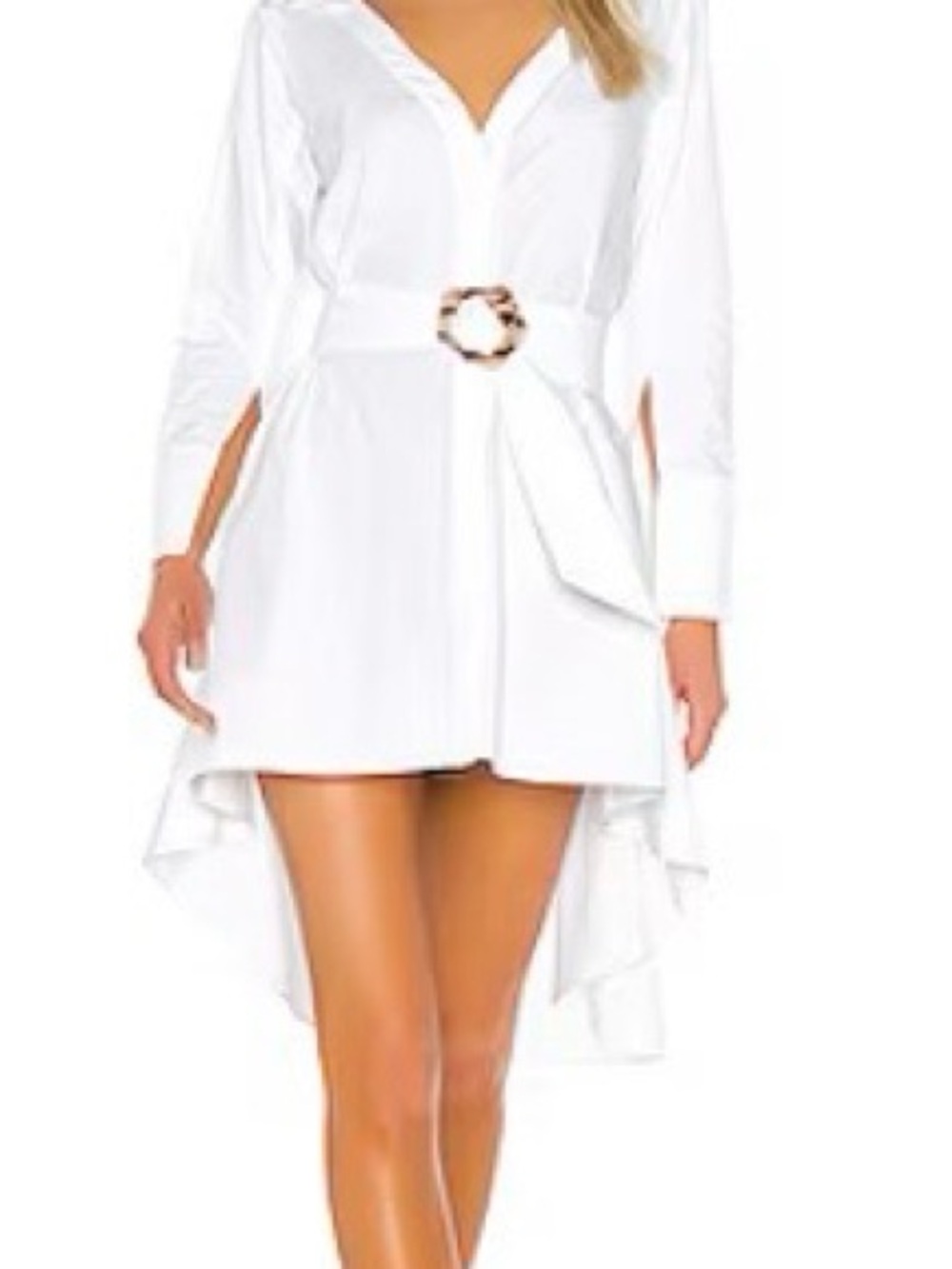Elliatt White High-Low Shirt Dress with Statement Buckle Belt